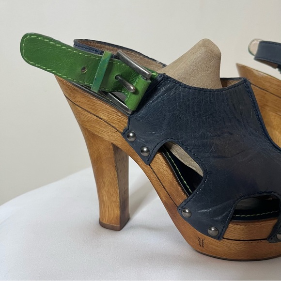 Frye Women’s Dara Blue Leather Platform Open Toe Sling Back High Heel Sandals 7 - Picture 6 of 8